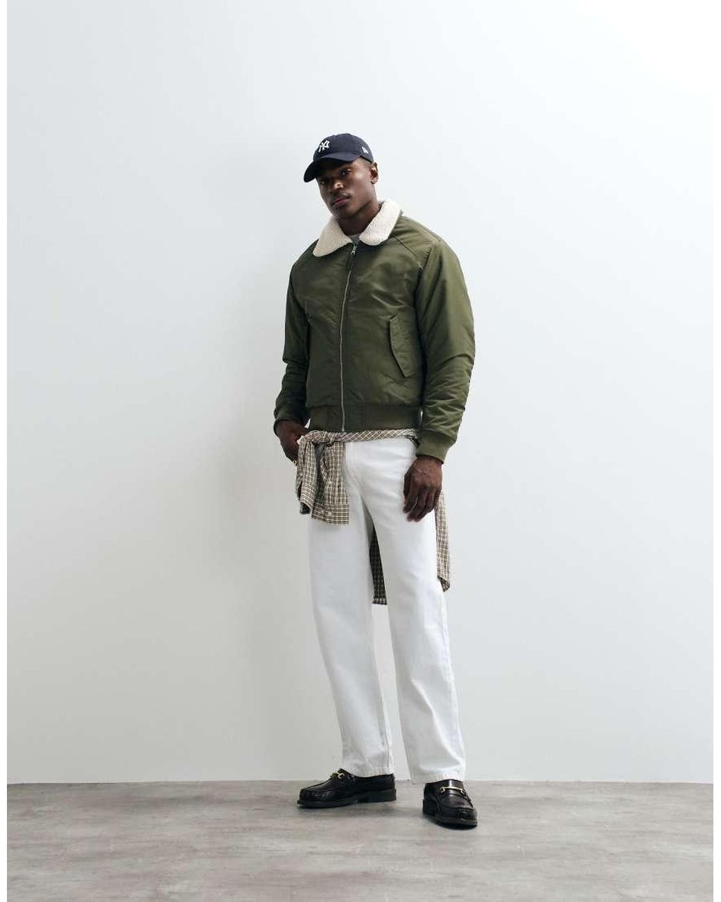Blend Green Bomber Jacket With Contrast Collar for men