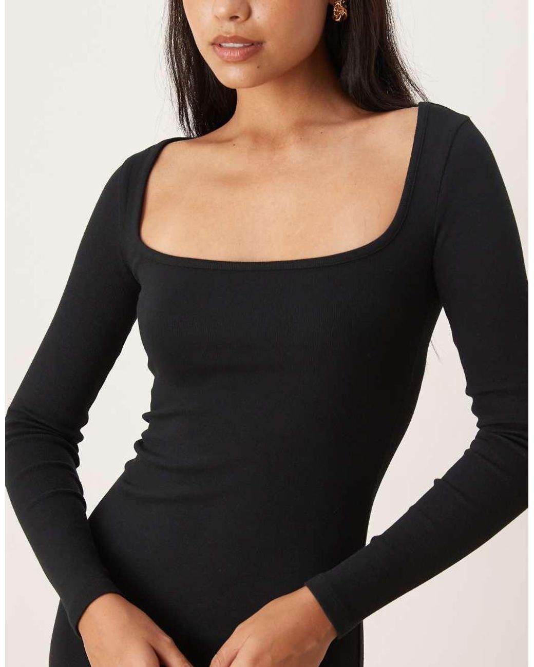 ASOS Black Ribbed Square Neck Maxi Dress