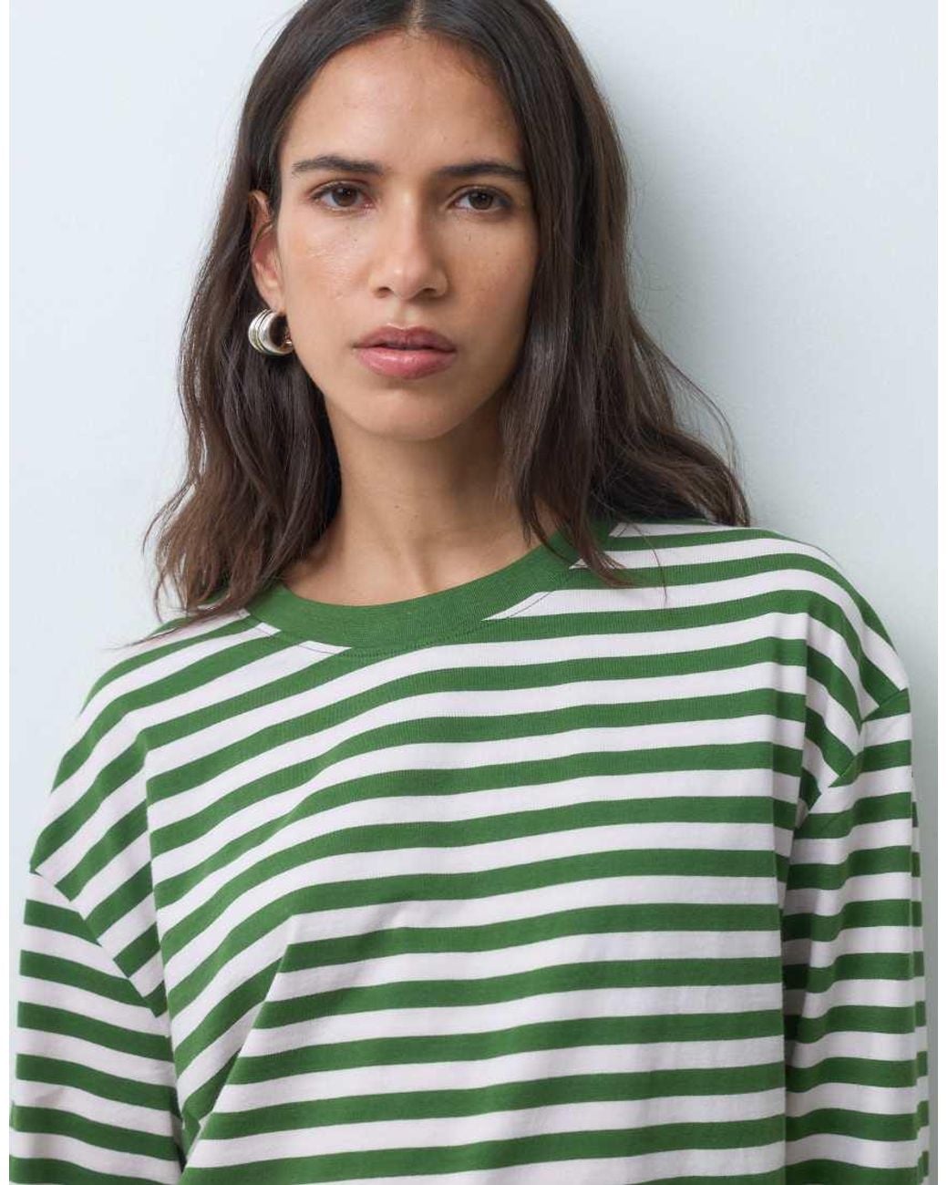 ASOS Green Long Sleeve Boxy Cropped T-shirt Pink & Khaki Stripe