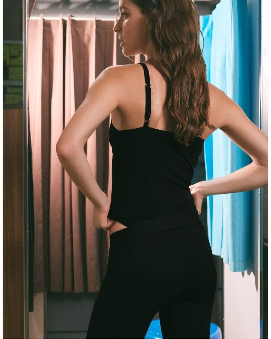 Stradivarius Black Ribbed Corset-Detail Bodysuit