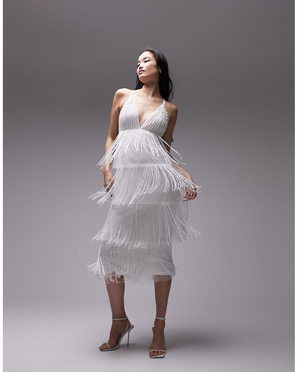 TOPSHOP Strappy Embellished Fringe And Beaded Mix Midi Dress in Grey | Lyst Australia TOPSHOP Strappy Embellished Fringe And Beaded Mix Midi Dress in Grey | Lyst Australia