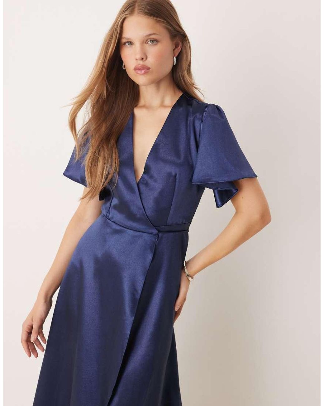 True Decadence Blue Bridesmaid Wrap Midi Dress