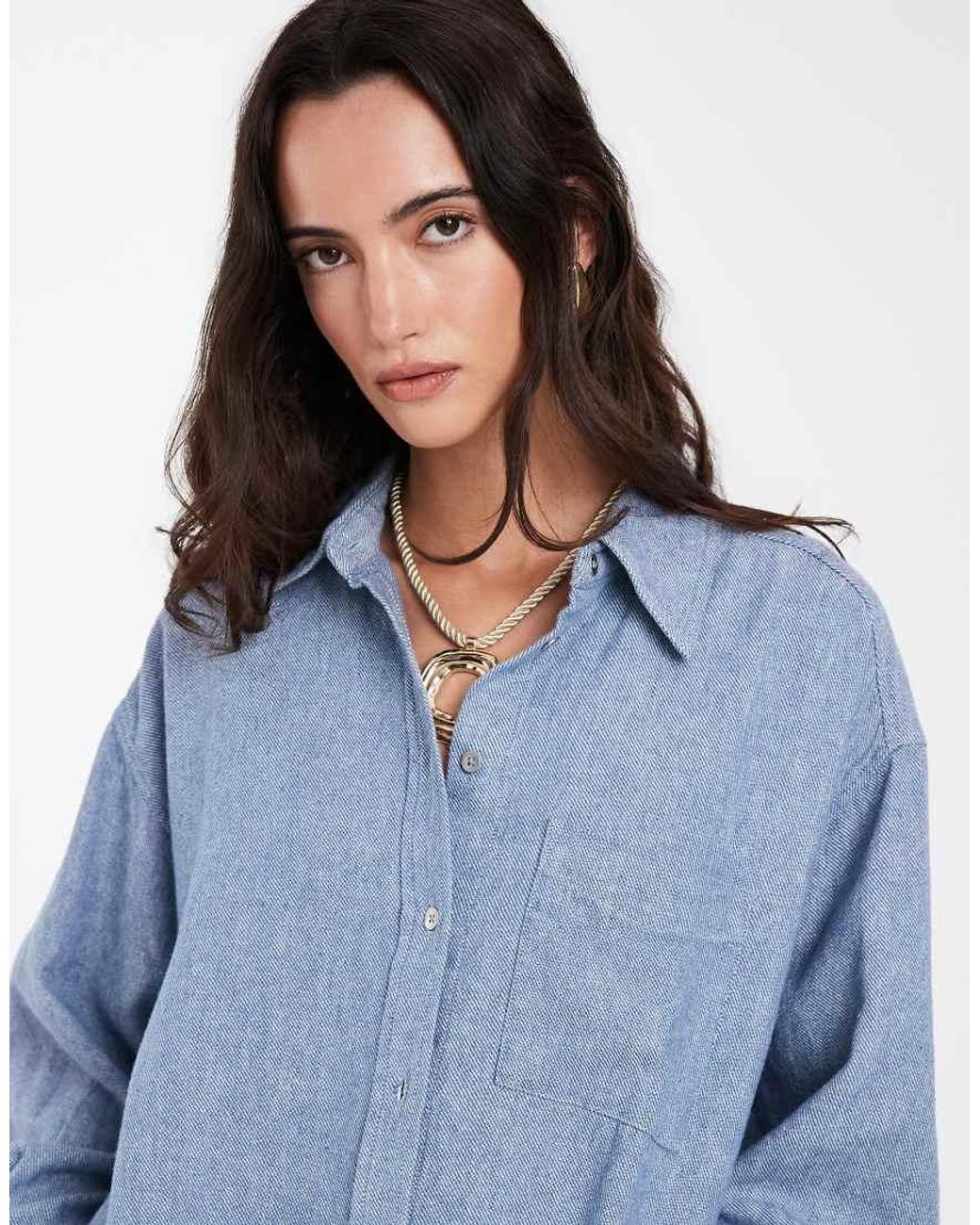 Gap Blue Twill Linen Mix Shirt