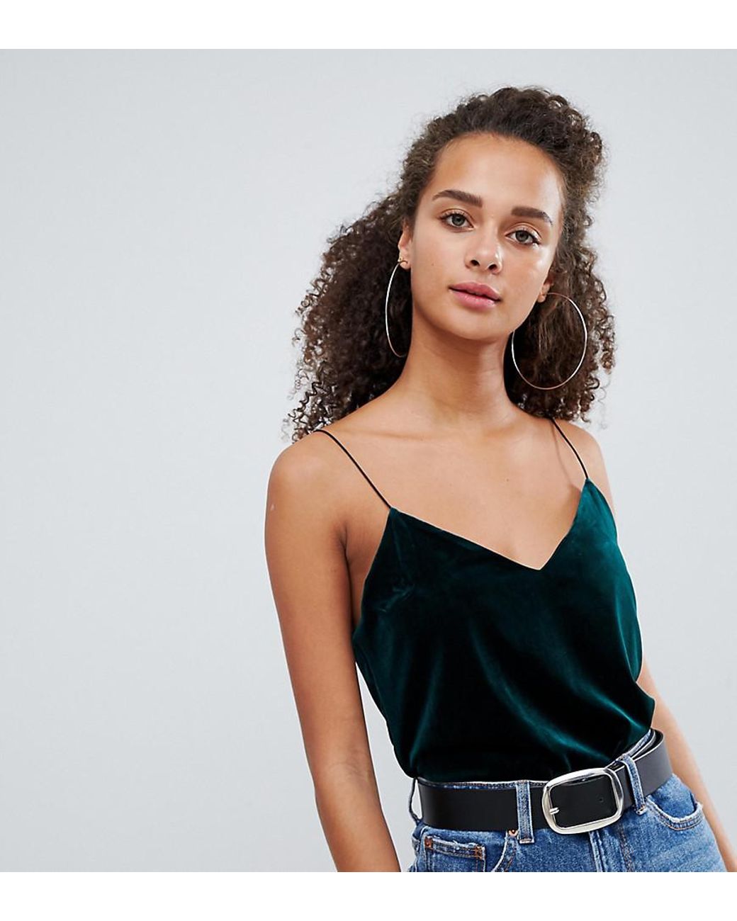 Bershka Velvet Cami in Green | Lyst