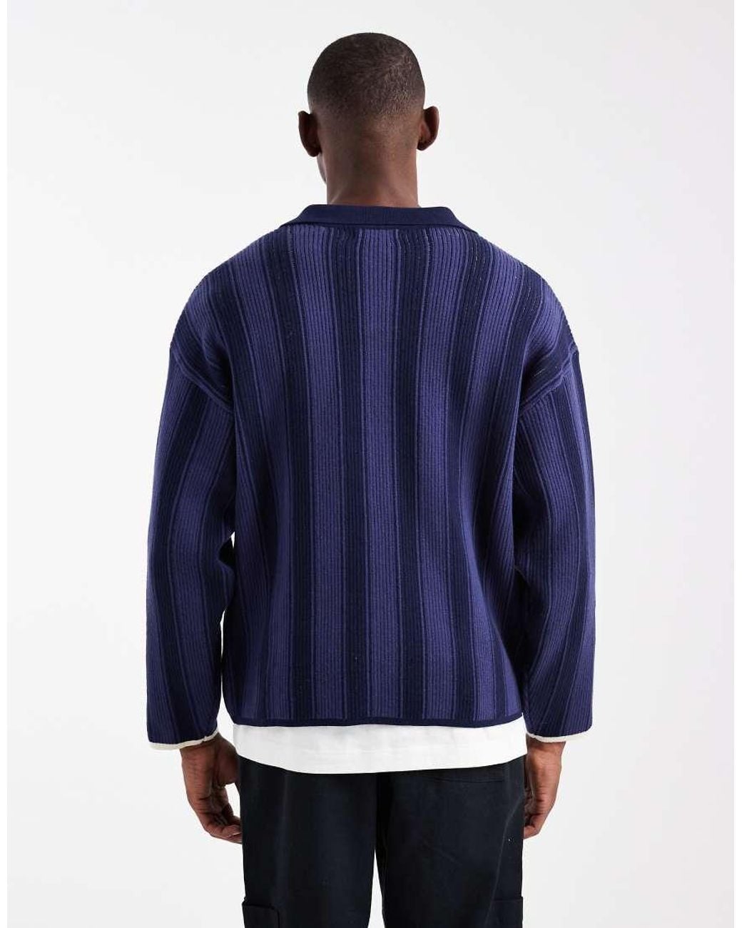 Cotton On Blue Long Sleeve Boxy Fit Polo Shirt for men