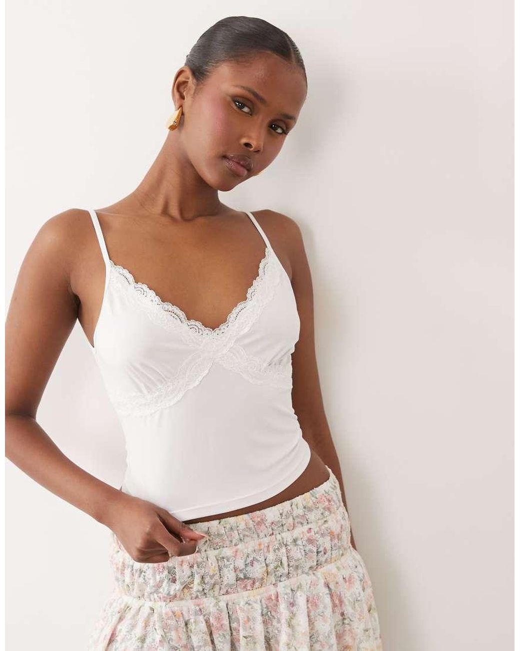 ASOS White Slinky Lace Trim Cami Top