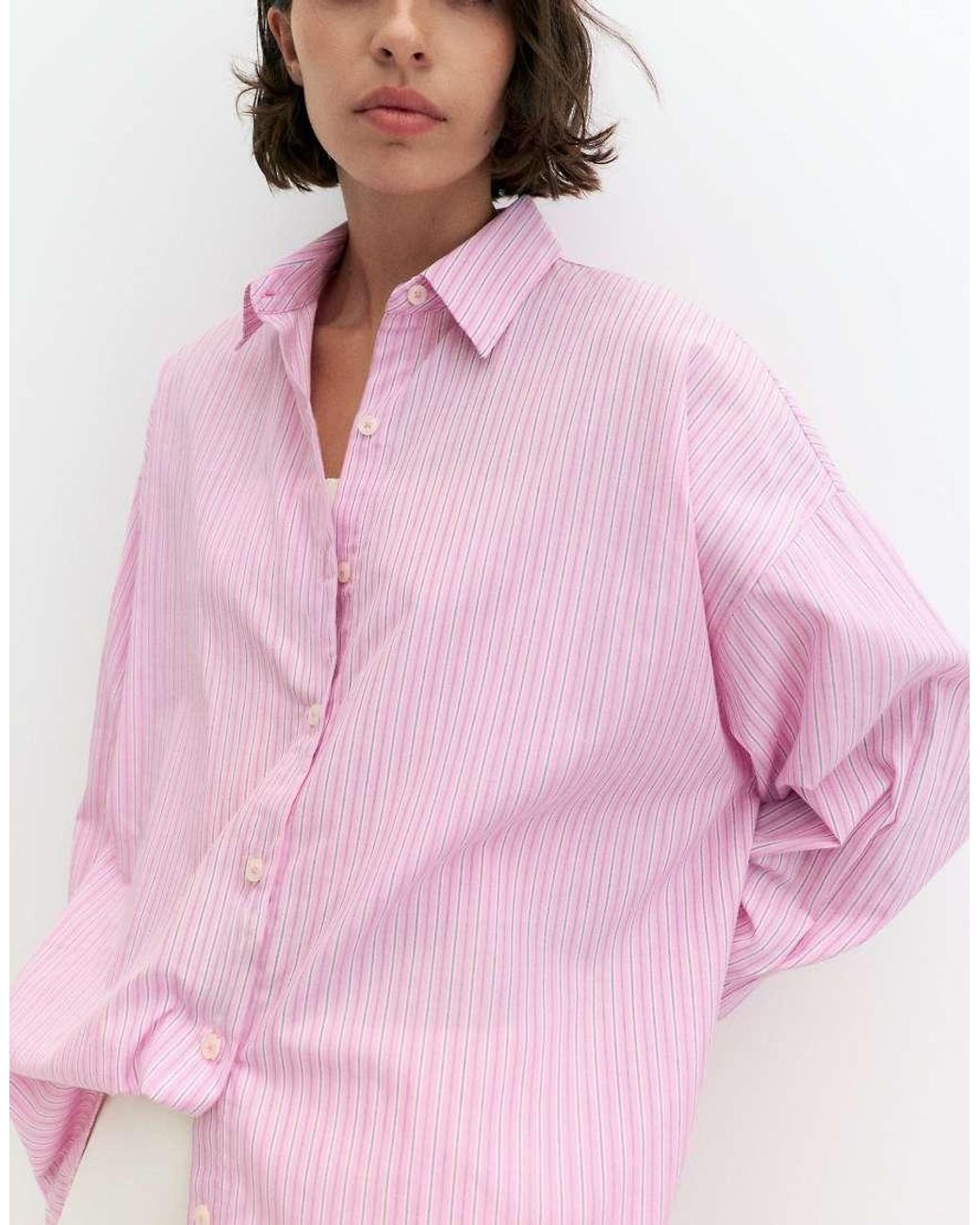 Pull&Bear Pink Striped Oversized Shirt