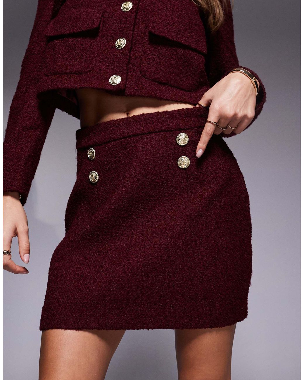 Mini-jupe d'ensemble en maille bouclée - bordeaux River Island en coloris Purple