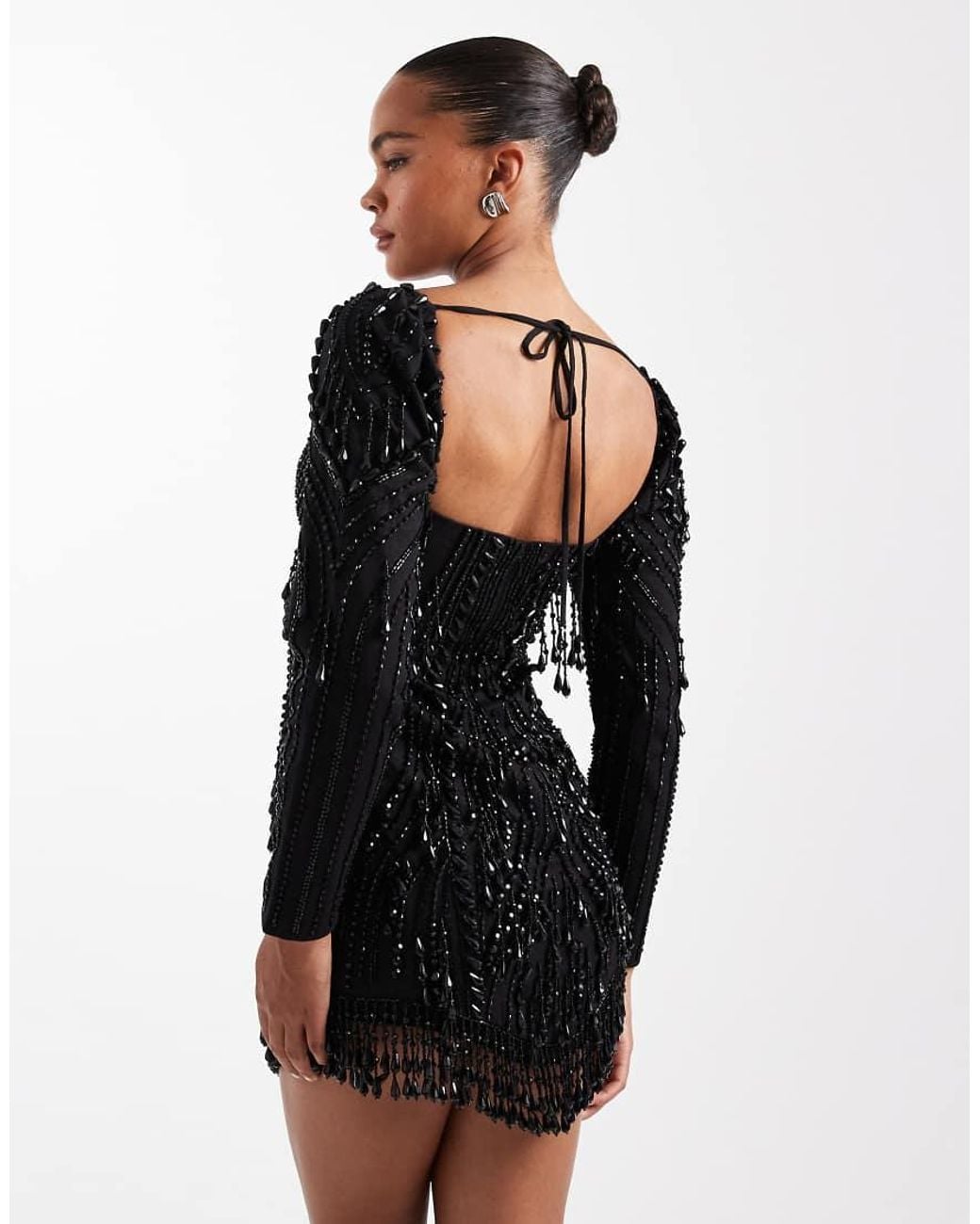 ASOS Black Embellished Panelled Mini Dress With Beaded Fringe