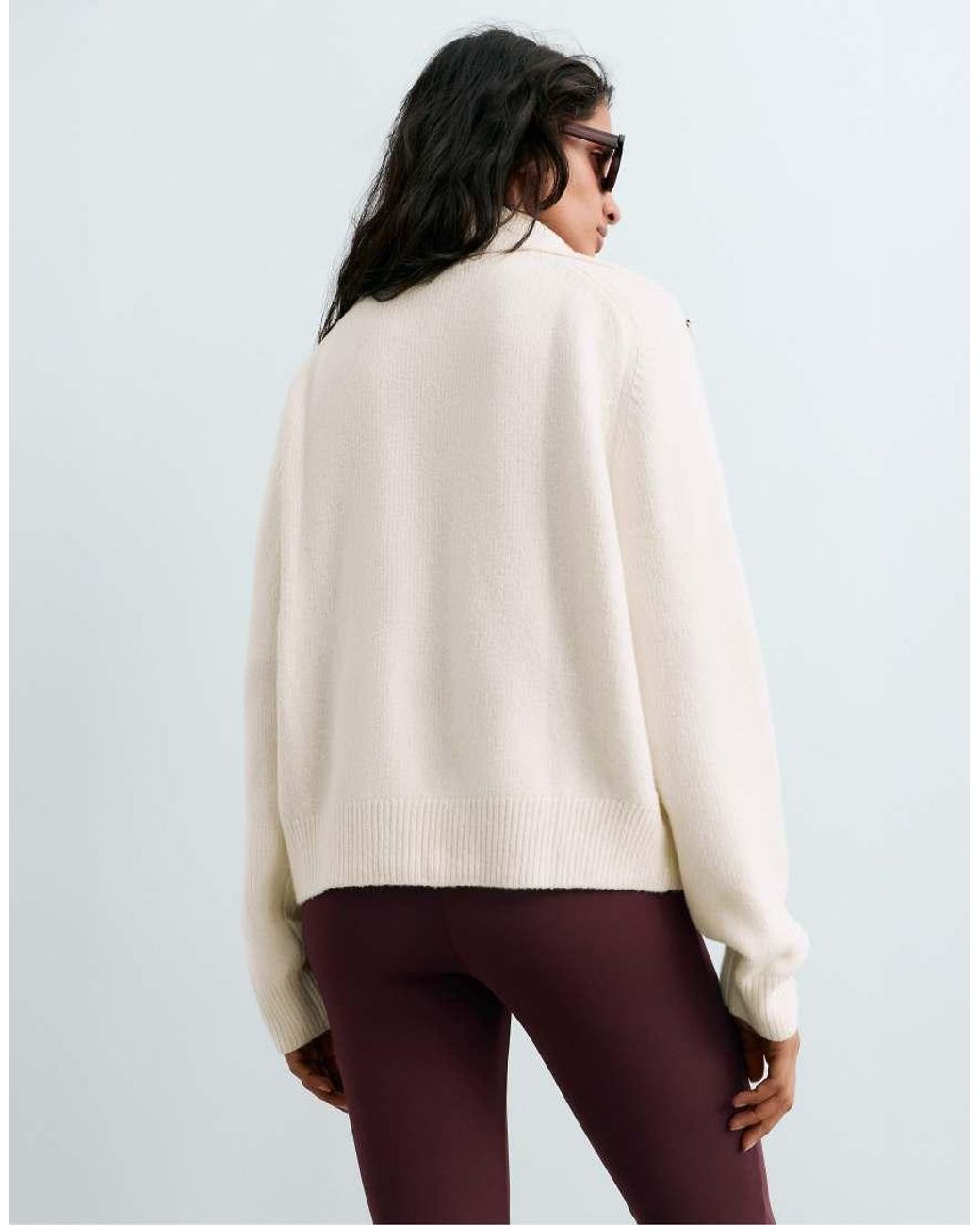Oysho White Cotton Lapel Collar Cardigan