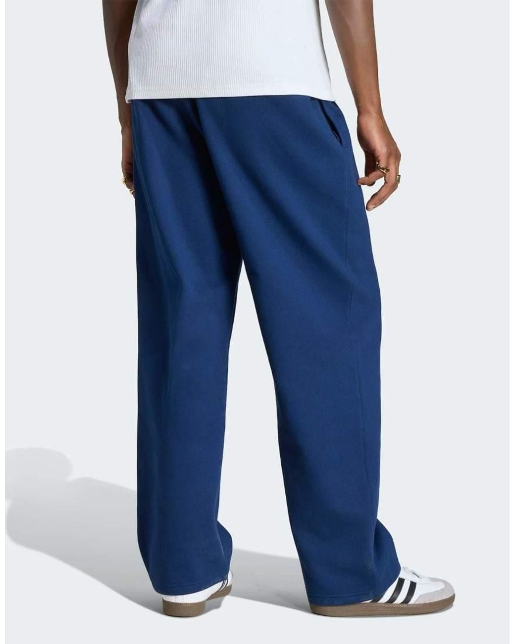 Adidas Originals Blue Trefoil Essentials Open Hem Pants for men