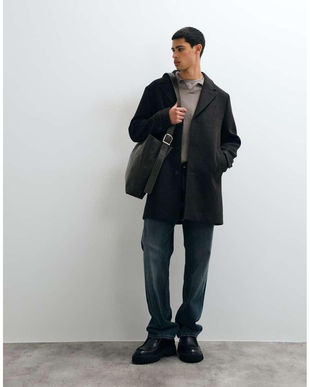 Jack & Jones Wollen Jas in het Black voor heren