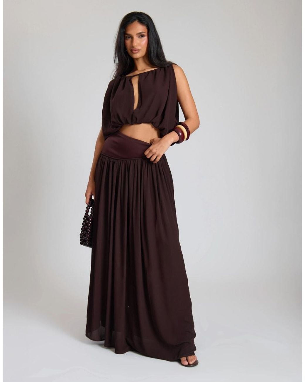 Missy Empire White Woven Ruched Asym Drop Waist Maxi Skirt