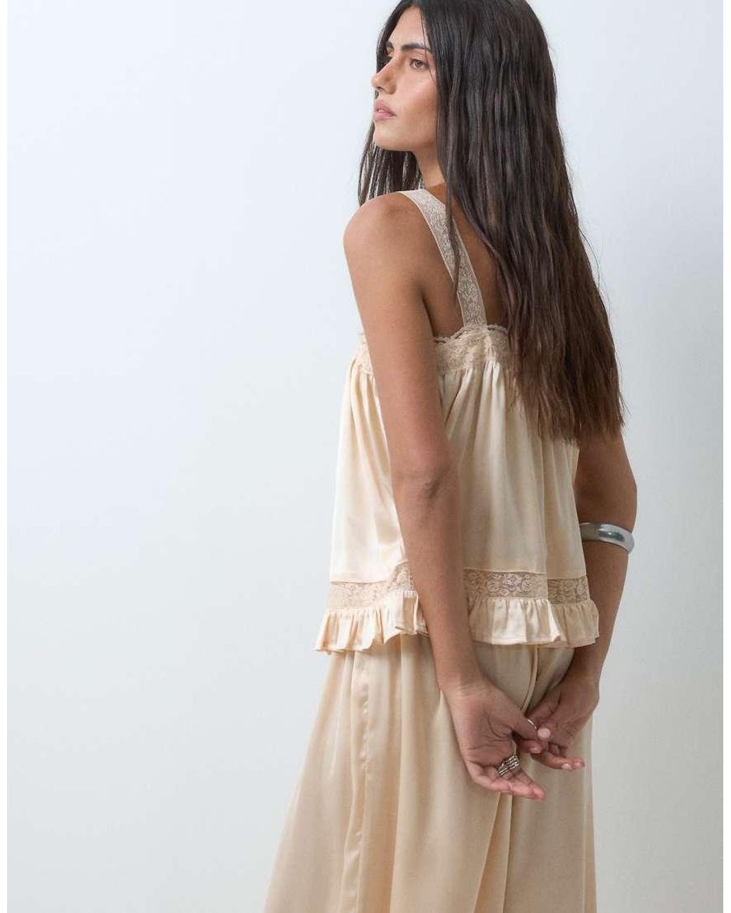 Miss Selfridge Pink Satin And Lace Cami Top Co-Ord