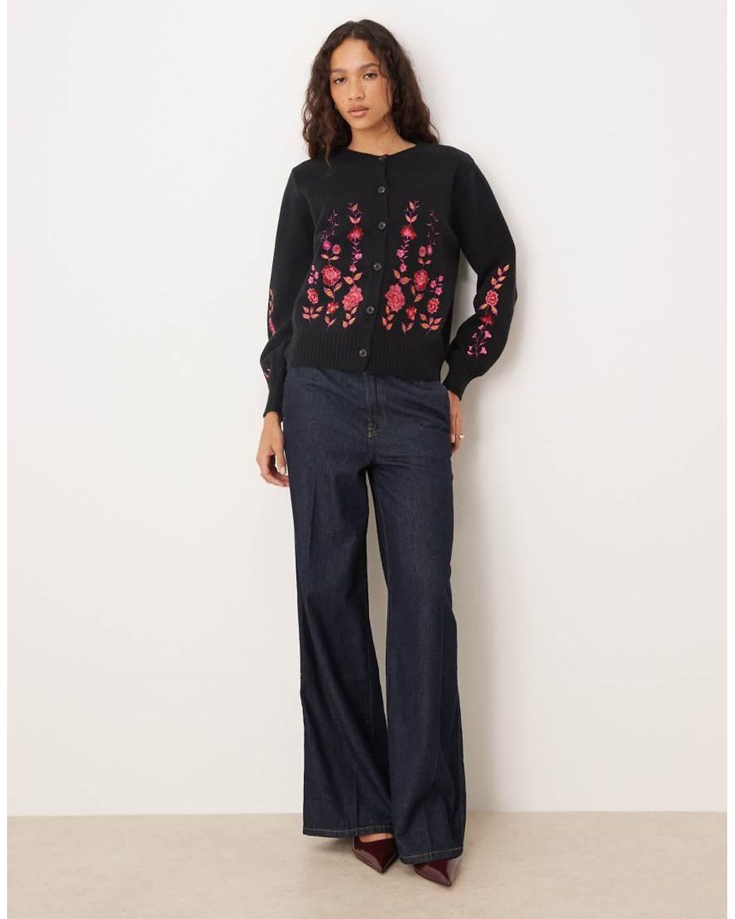 Lovedrobe Blue Floral Embroidery Cardigan