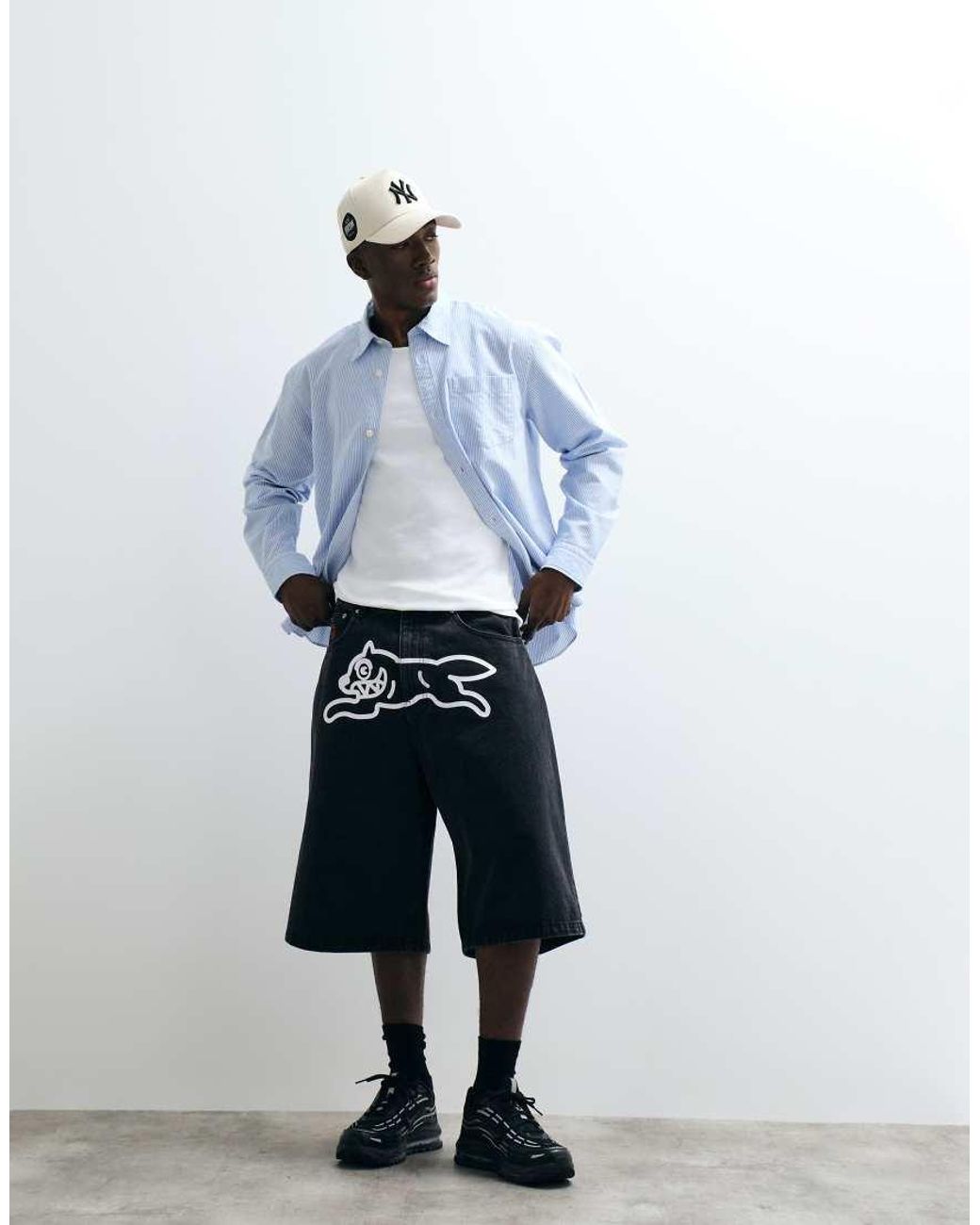 ICECREAM Blue Scoop Denim Jorts With With Running Dog for men