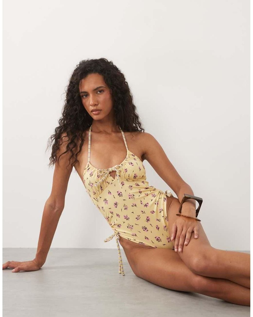 ASOS Yellow Imogen Check Swimsuit