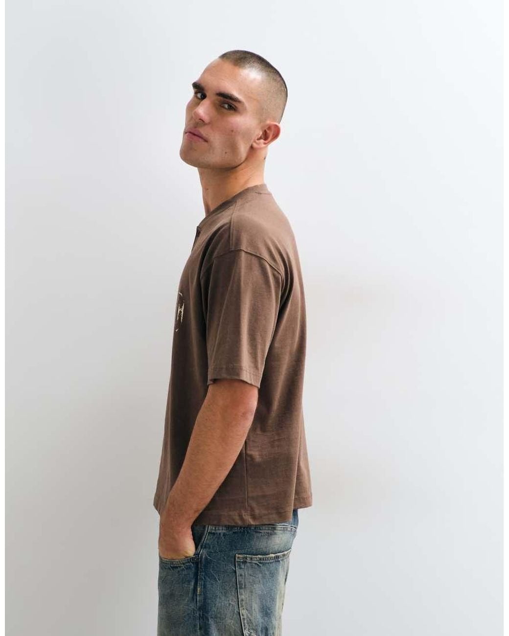 ASOS Multicolor Boxy Oversized T-shirt With Text And Henley Neck for men