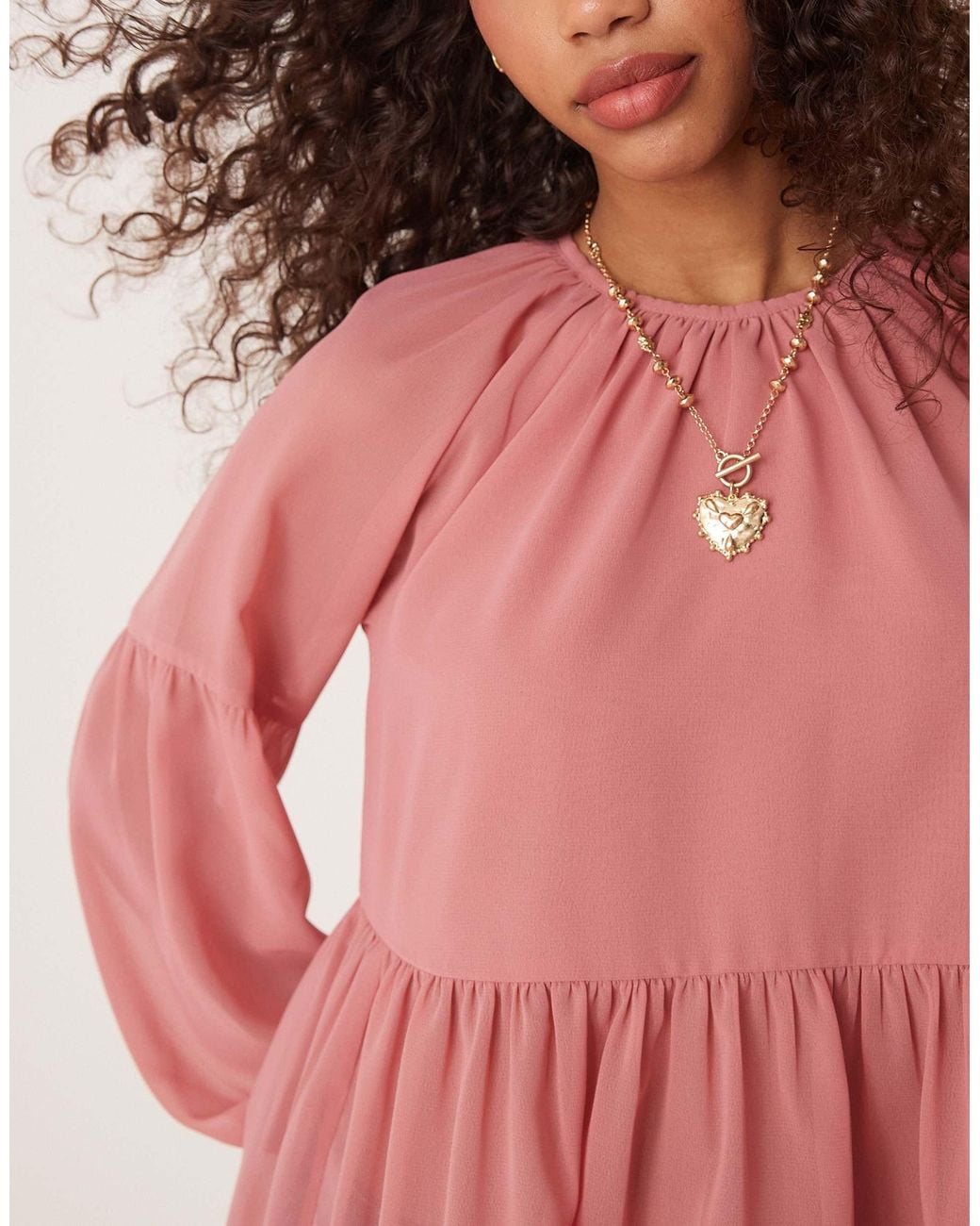 ASOS Pink Long Sleeve Floaty Smock Top