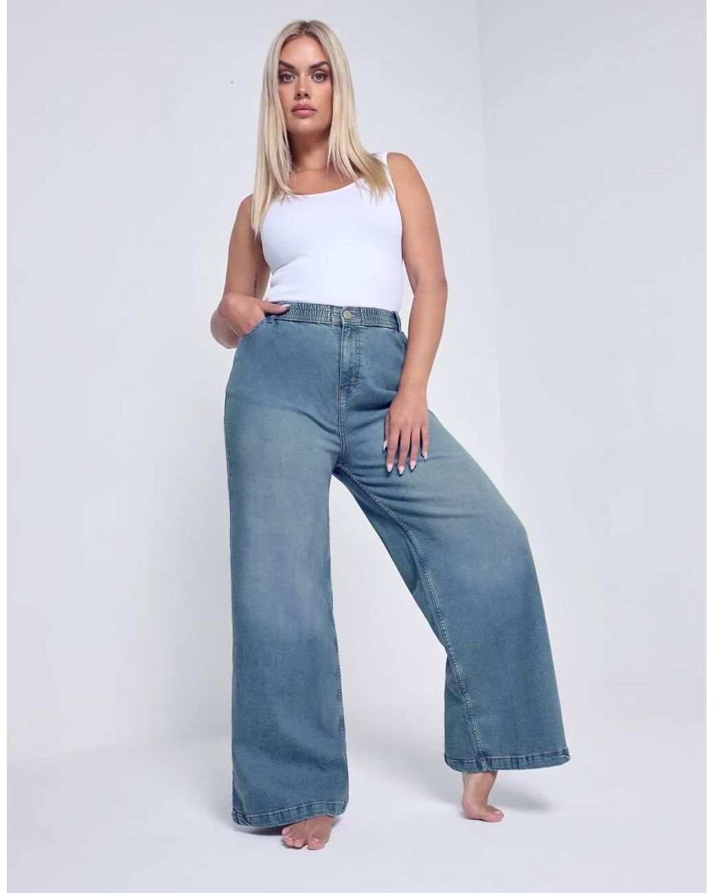 Yours Clothing Blue Wide Leg Slouchy Jeans