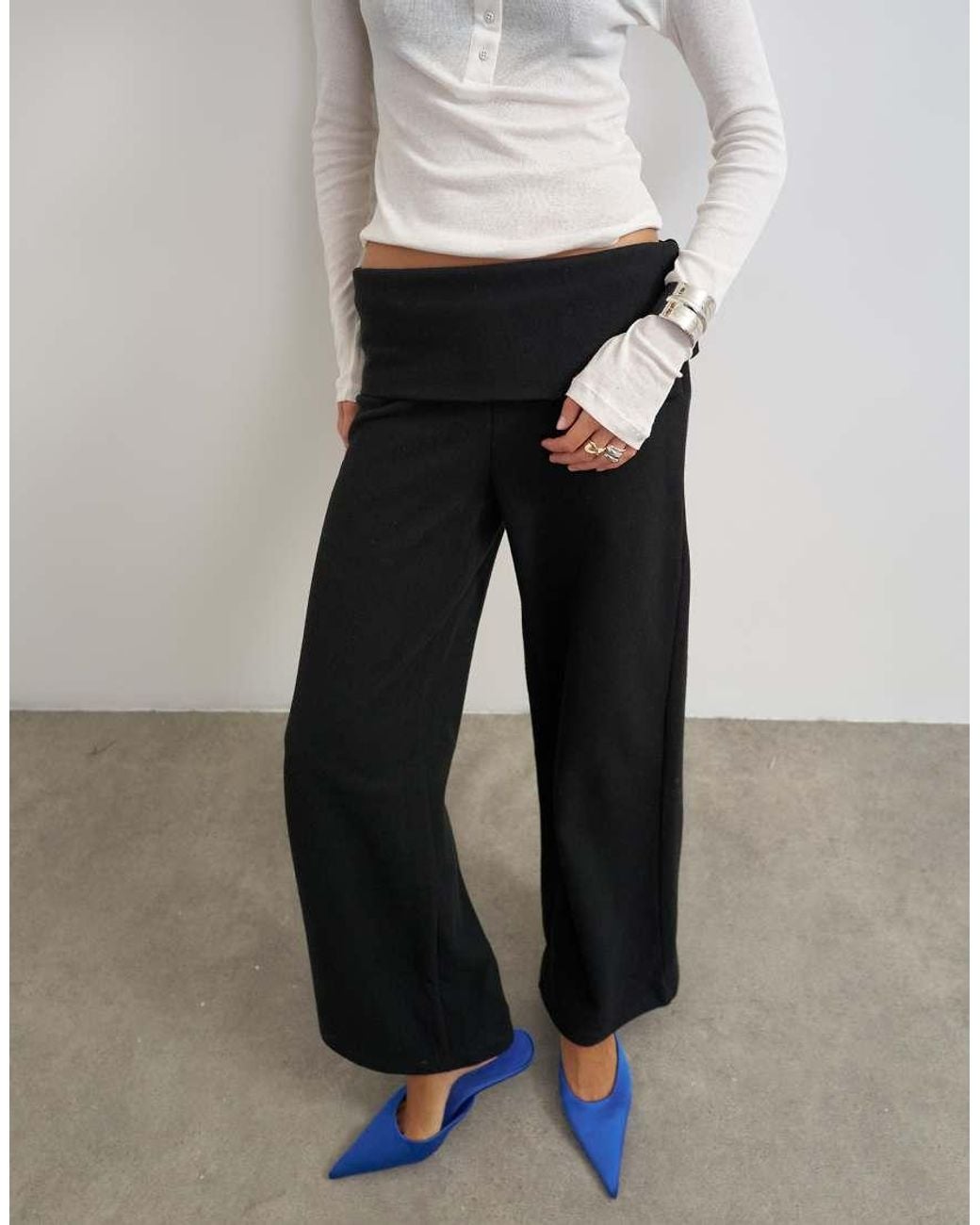 TOPSHOP White Supersoft Turn Detail Wide Leg Trouser
