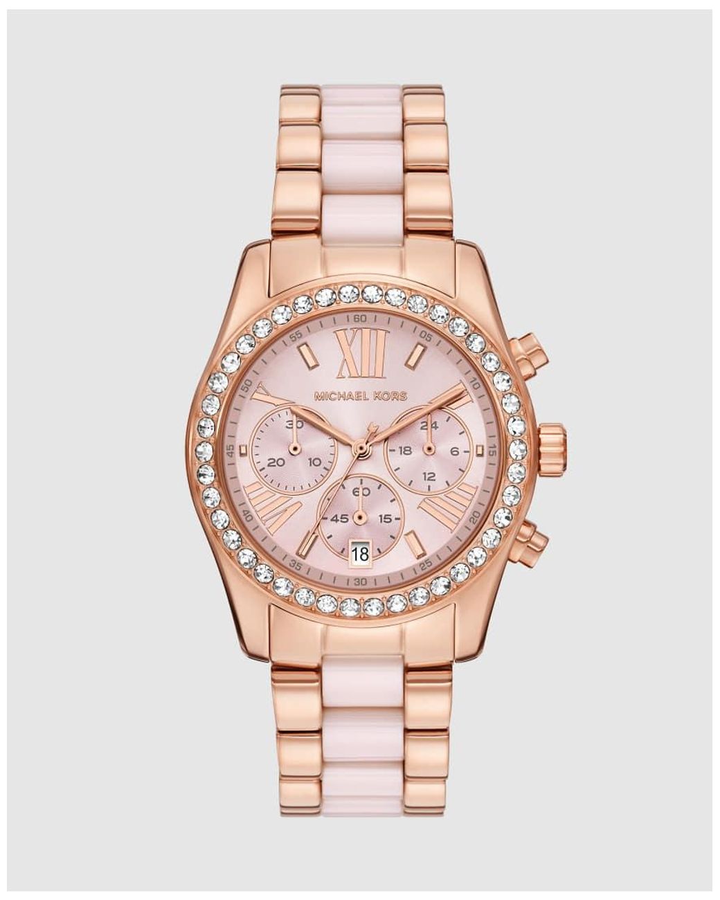 Michael Kors Pink Lexington Chronograph Ceramic And Rose-Tone Stainless Steel Watch