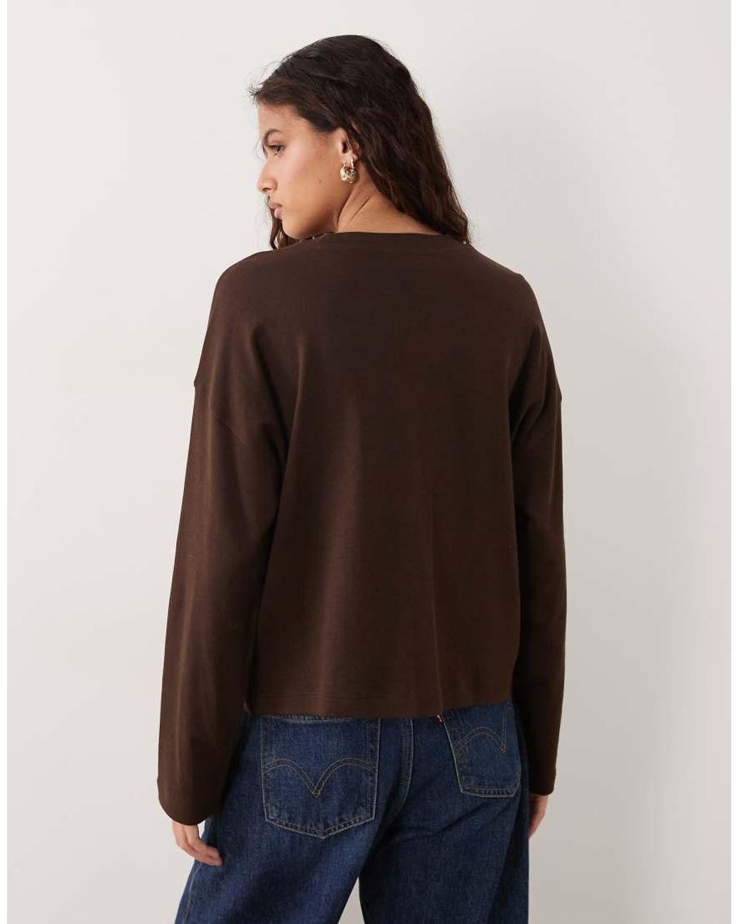 New Look Brown Premium Long Sleeve Oversized Tee