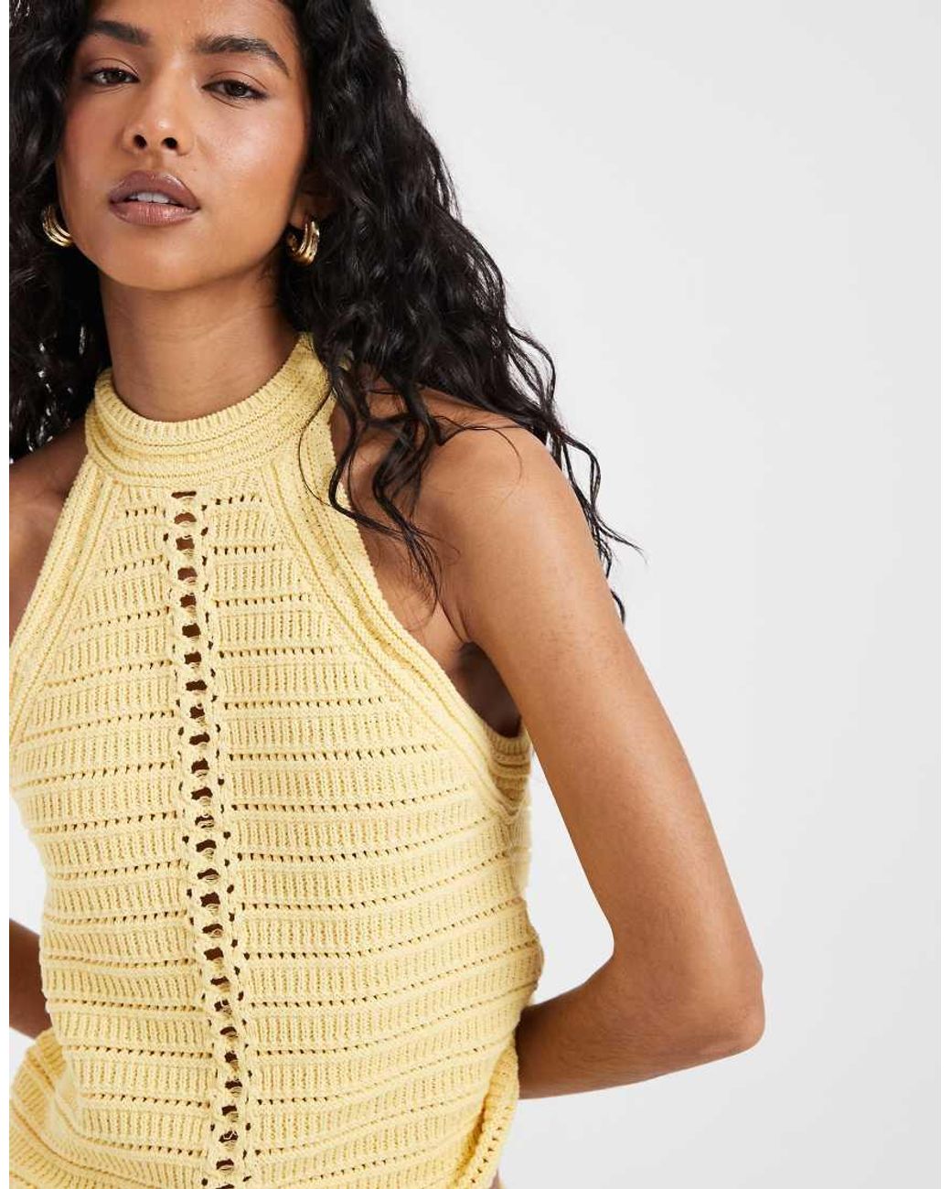 ASOS Natural Crochet Knit Halter Neck Top Co-ord