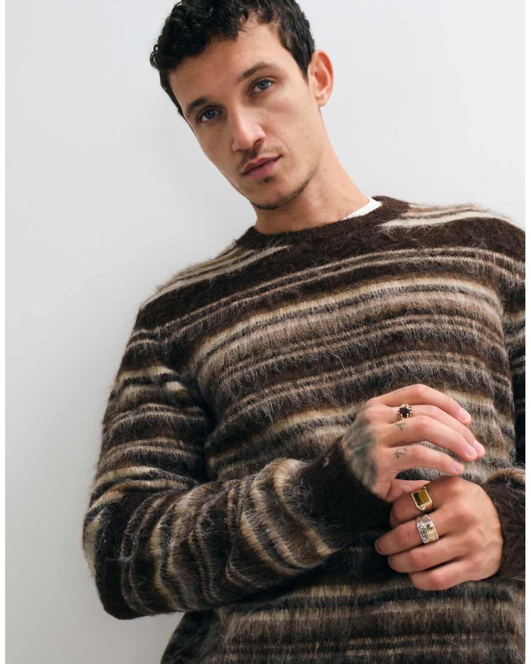 Only & Sons Brown Relaxed Fit Crew Neck Fluffy Knit Sweater for men