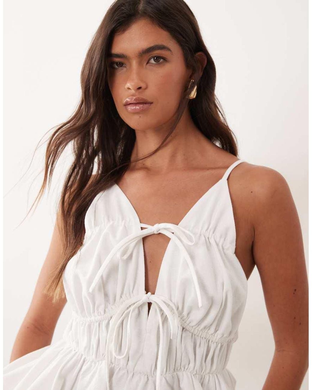 ARRANGE White Tie Front Ruched Peplum Cami Top