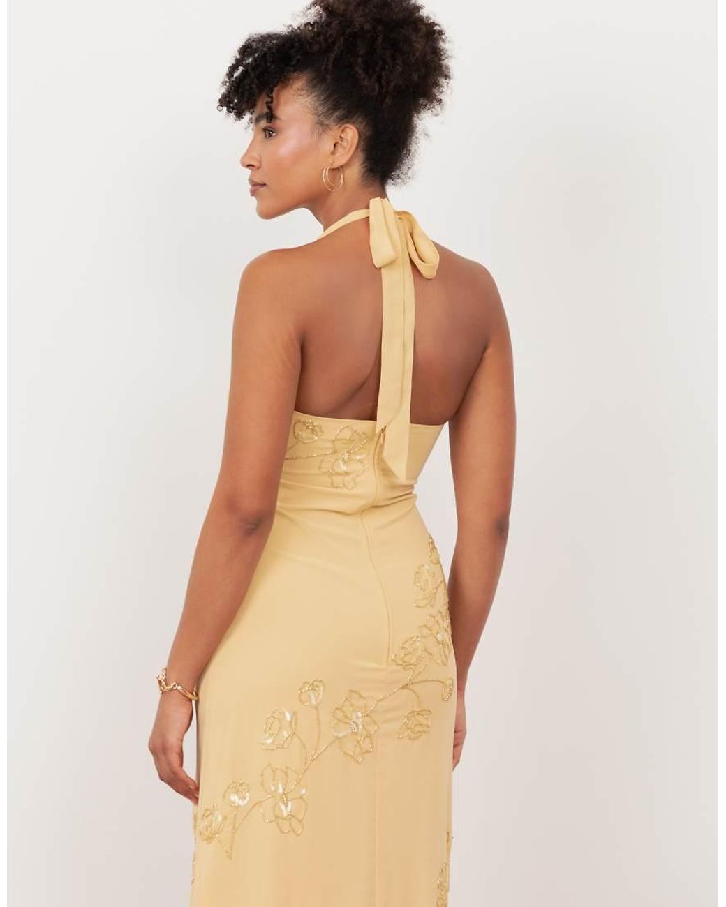 Maya Natural Floral Motif Halter Neck Midaxi Dress