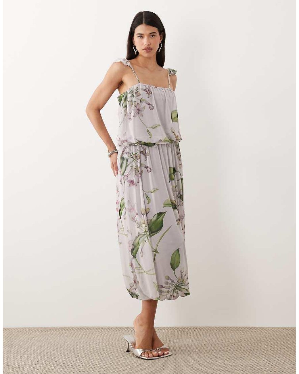 ASOS Purple Mesh Bubble Floral Print Maxi Dress