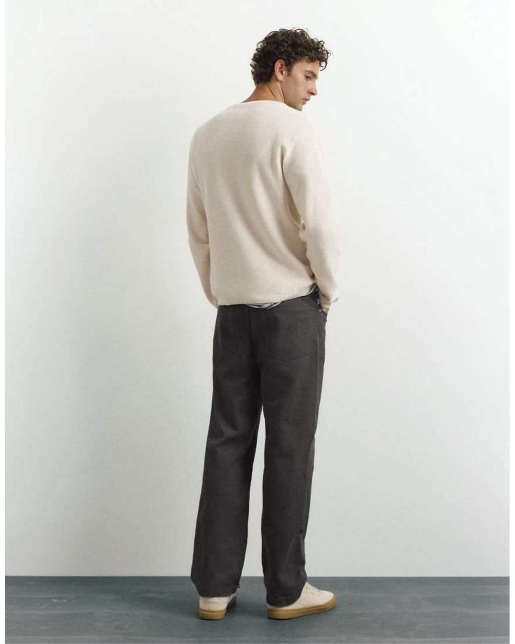 Pull&Bear Natural Henley Neck Jumper for men