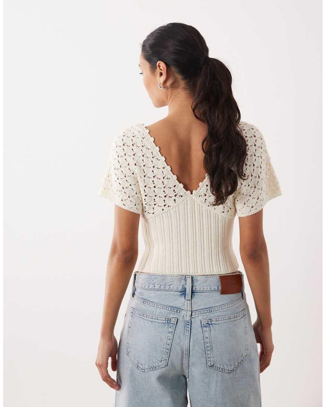 ASOS White Knit Plunge Cinch Top