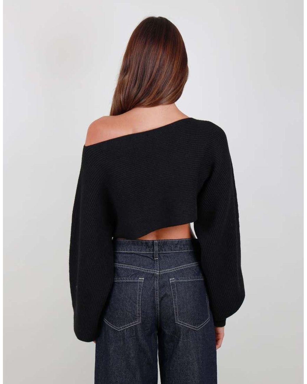 SIMMI Black Balloon Sleeve Knit Crop Top