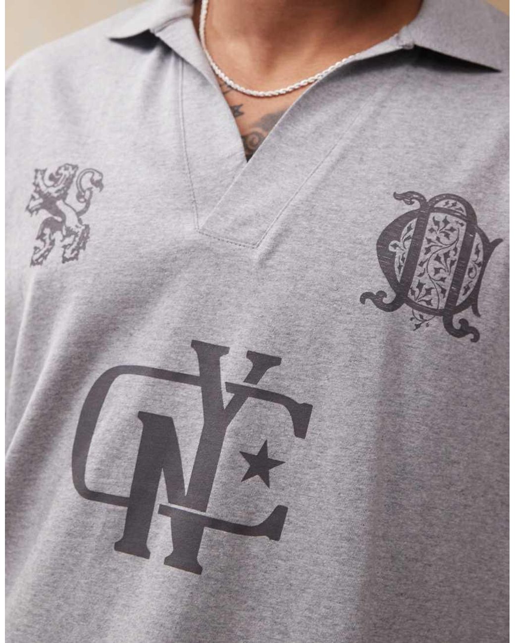 ASOS Gray Boxy Oversized Polo With Sports Graphics for men