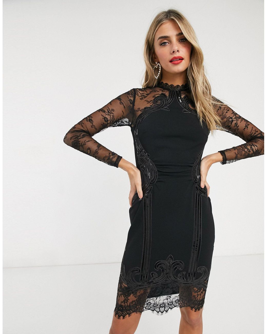 Lipsy long top sleeve black dress