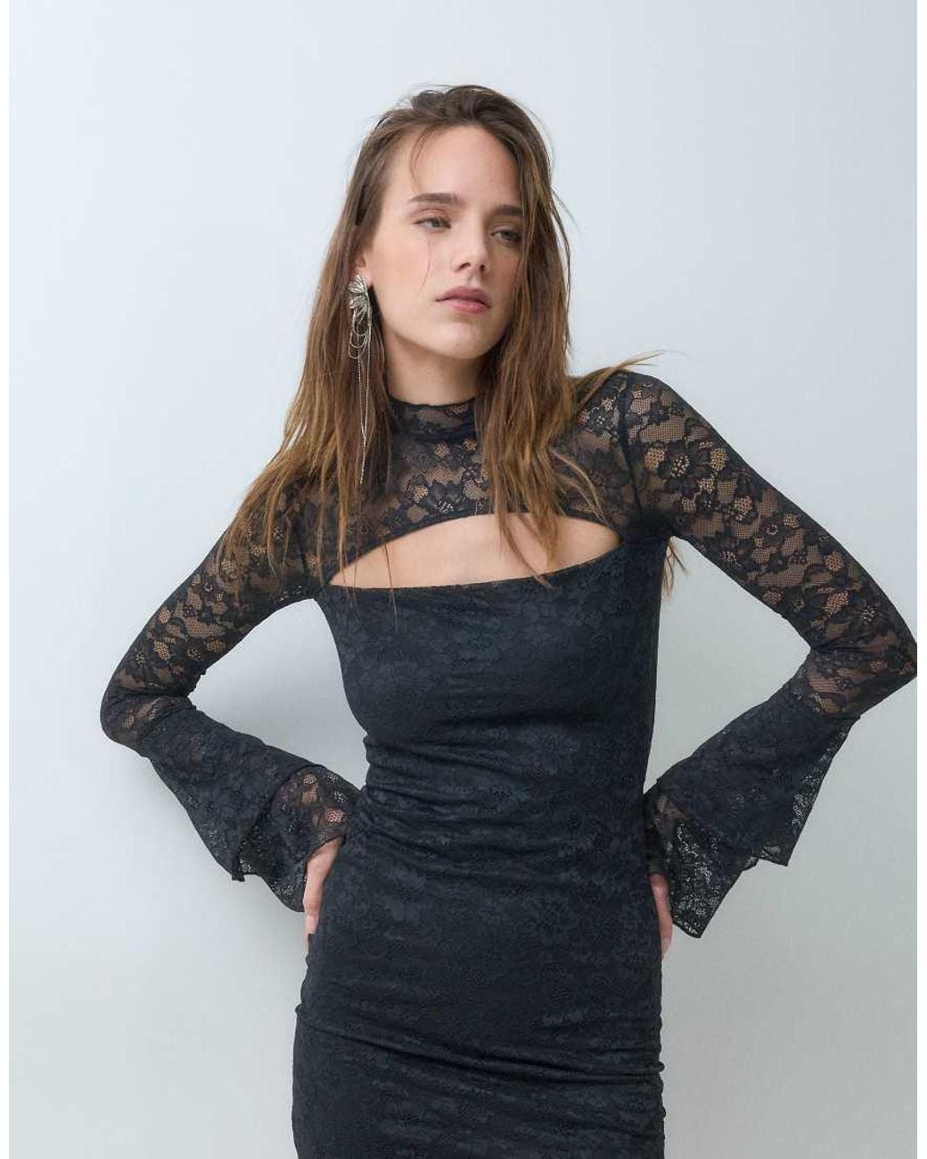 Monki Blue Long Sleeve Lace Bolero Mini Dress