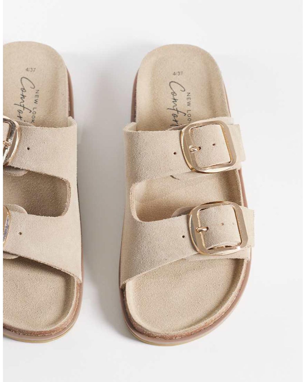 New Look White Double Buckle Leather Sandals