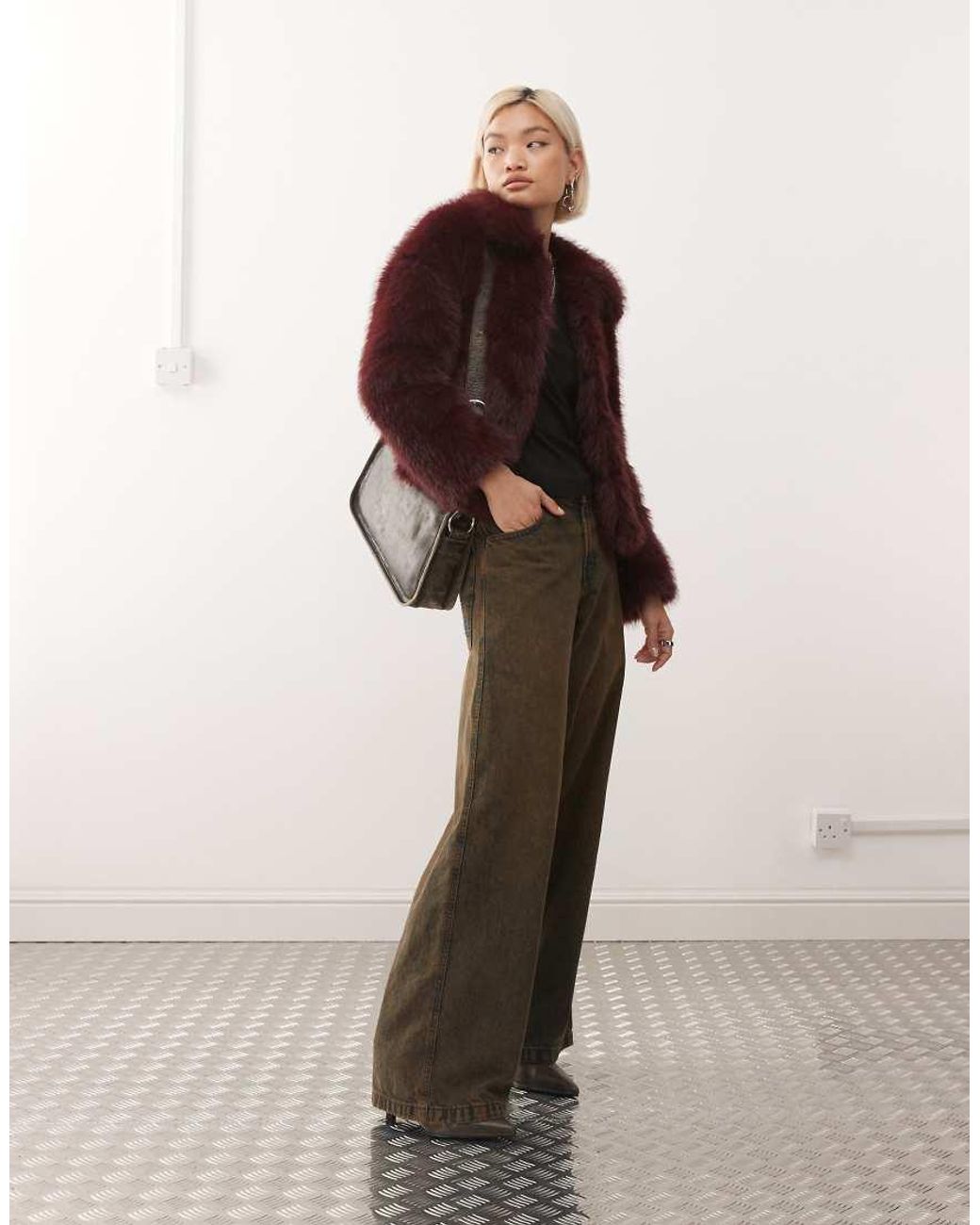 Reclaimed Vintage Red Faux Fur Boxy Jacket