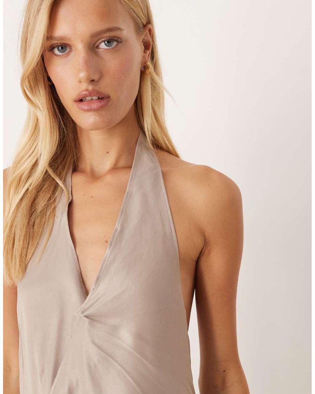 ASOS Natural Satin Scarf Neck Drape Top