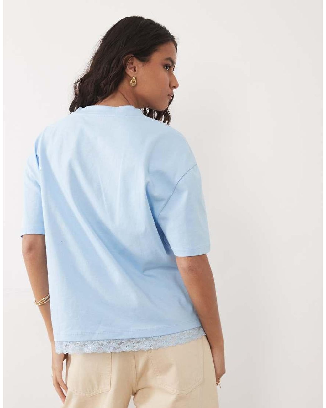 ASOS Blue Oversized T Shirt Co-ord With Lace Trim At Hem