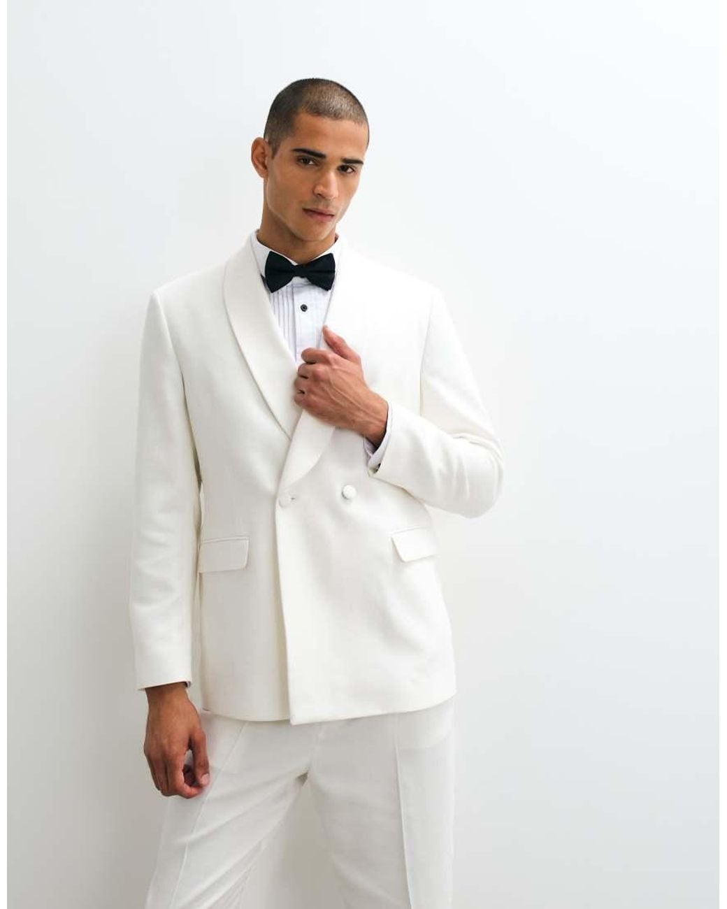 ASOS White Regular Double Breasted Tuxedo Suit Jacket for men