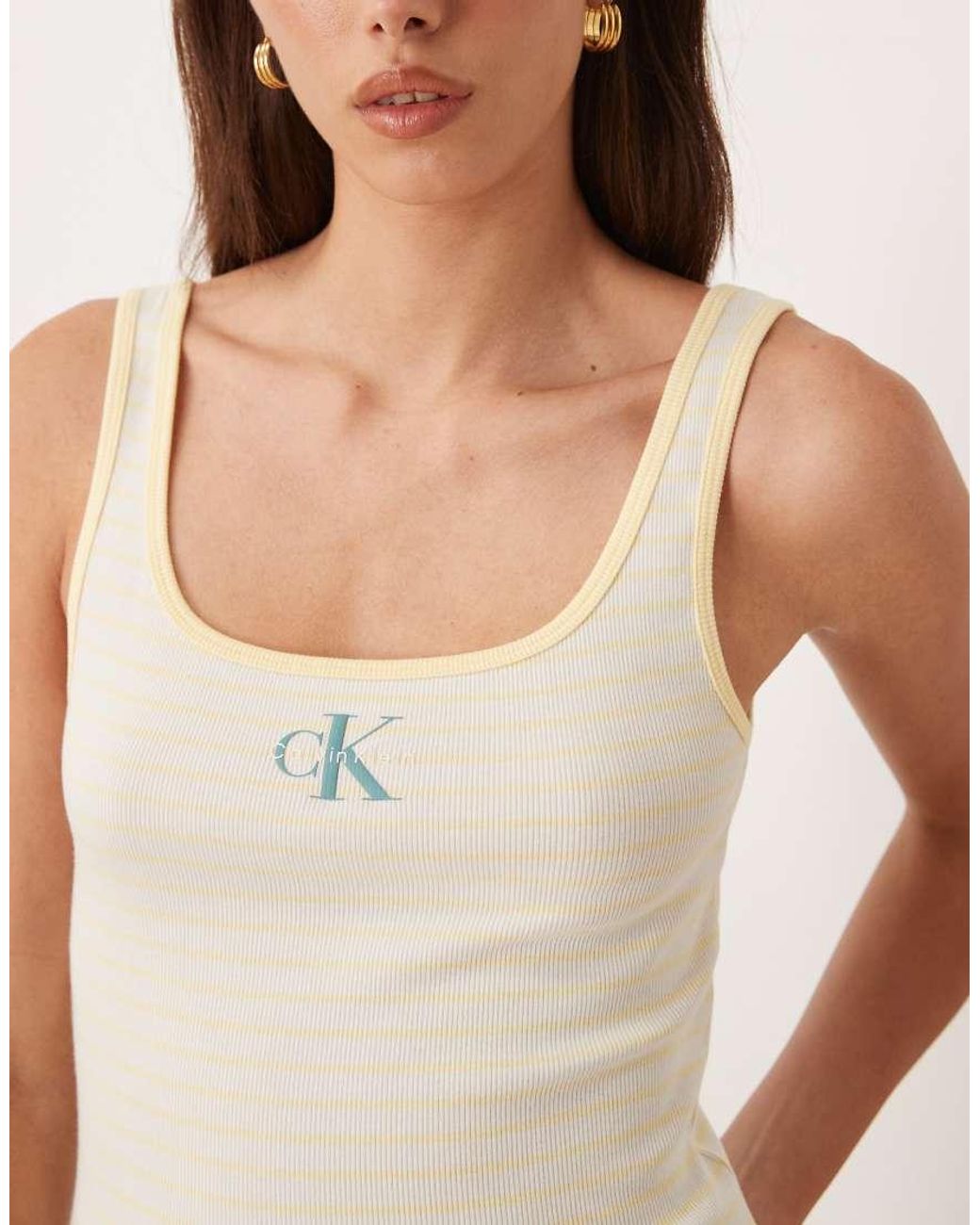 Calvin Klein White Monologo Scoop Neck Rib Tank Top