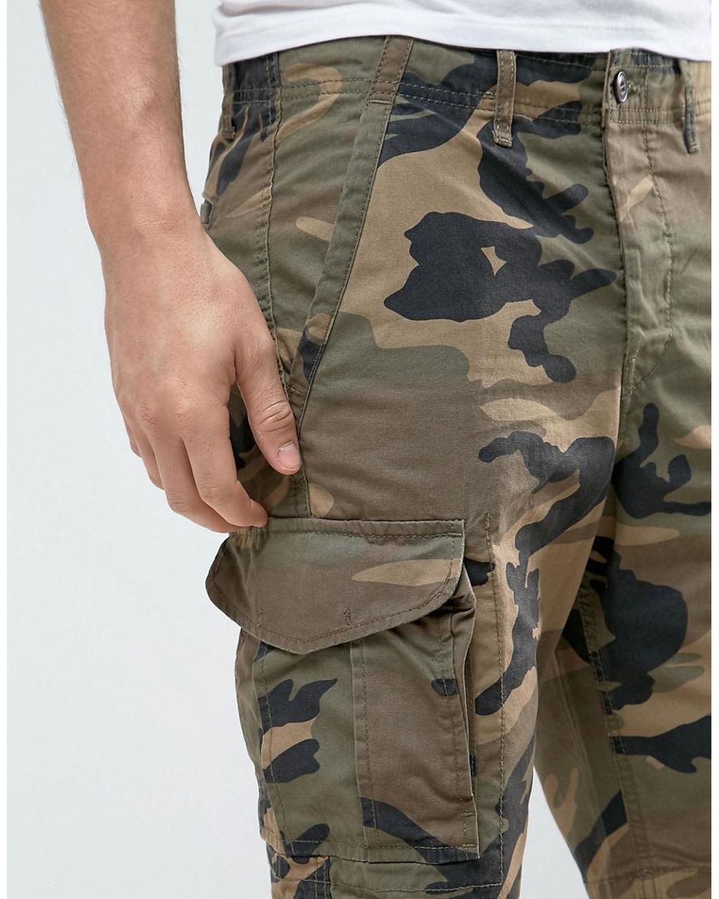 Jack & Jones Cotton Intelligence Cargo Shorts In Loose Fit In Camo in Green  for Men | Lyst
