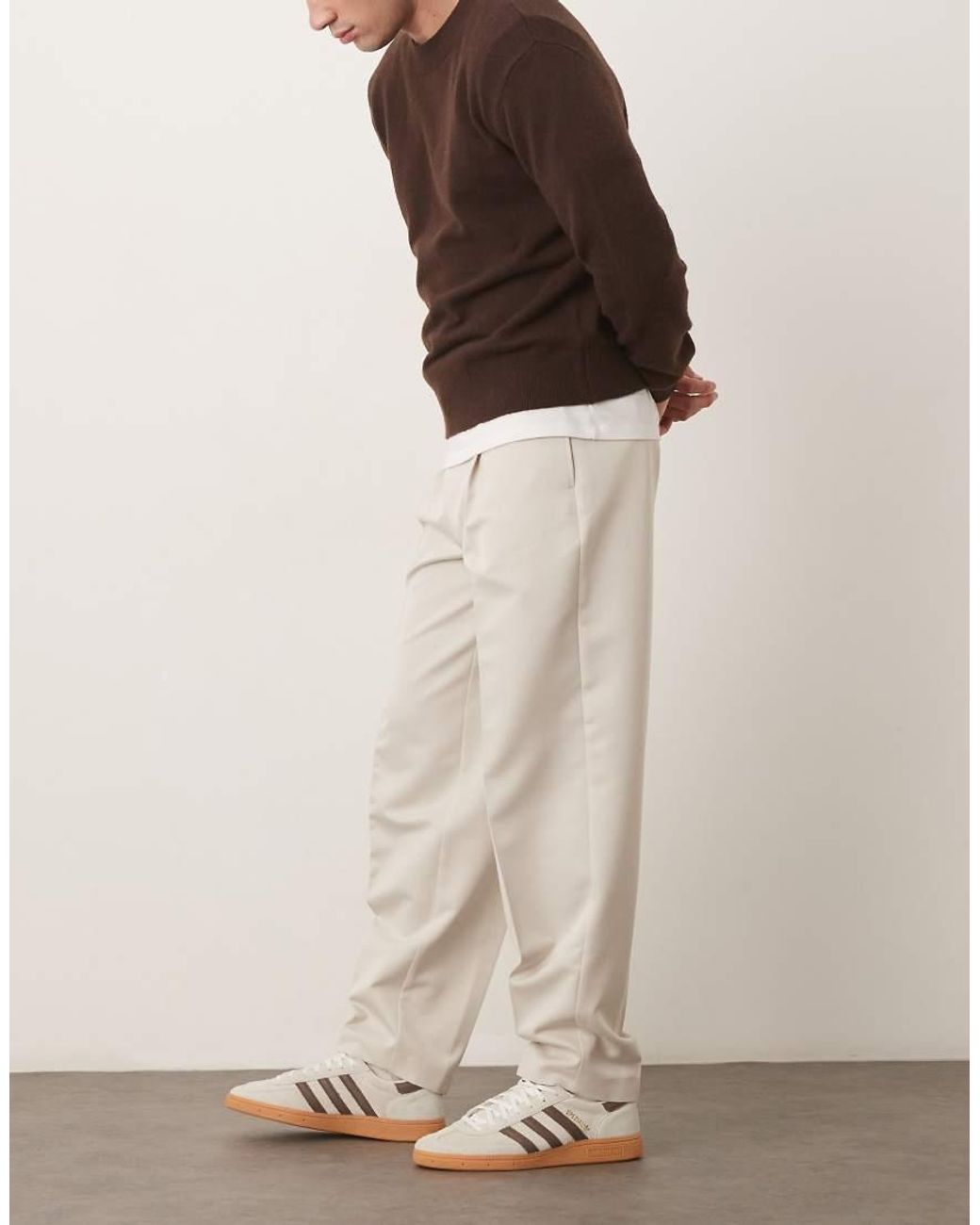 ASOS Natural Tailored Oversized Tapered Trousers With Front Pleat for men
