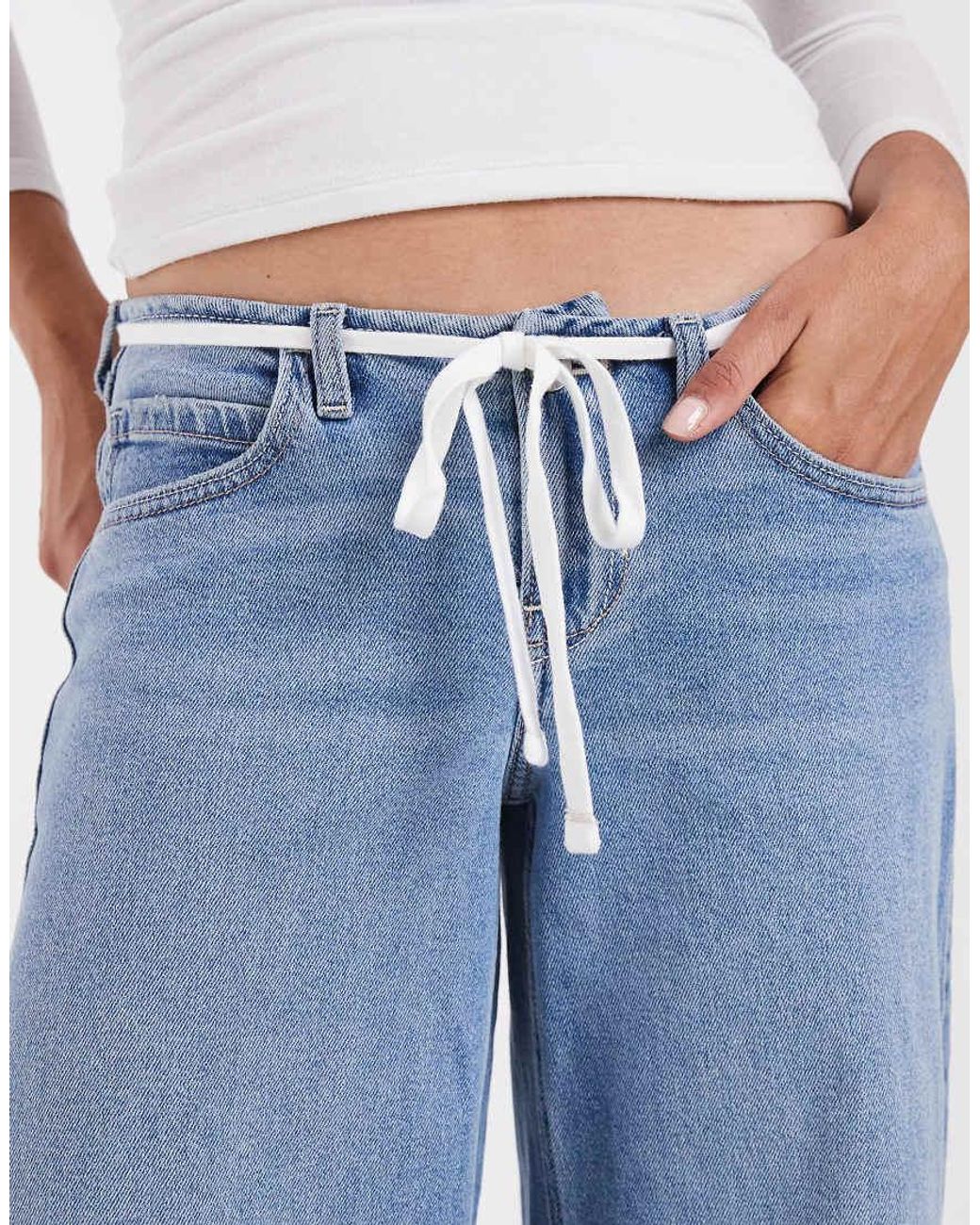 Hollister Blue Low Rise baggy Jeans With Tie Up Waist Detail
