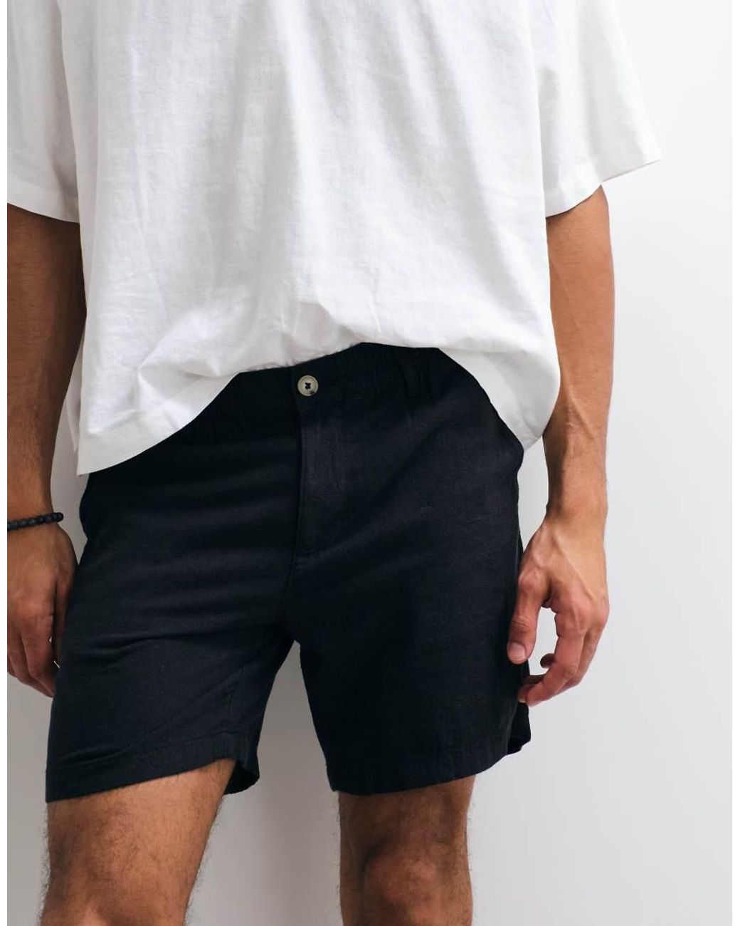 ASOS White Slim Linen Blend Shorts for men