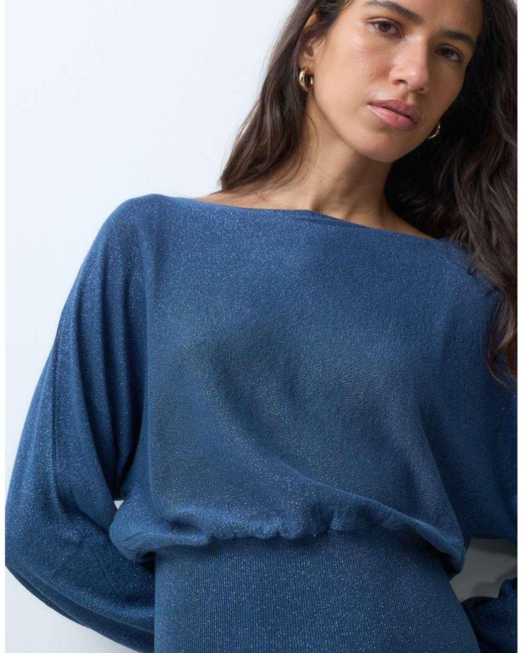 Mango Blue Teen Cinched Waist Boat Neck Knitted Top