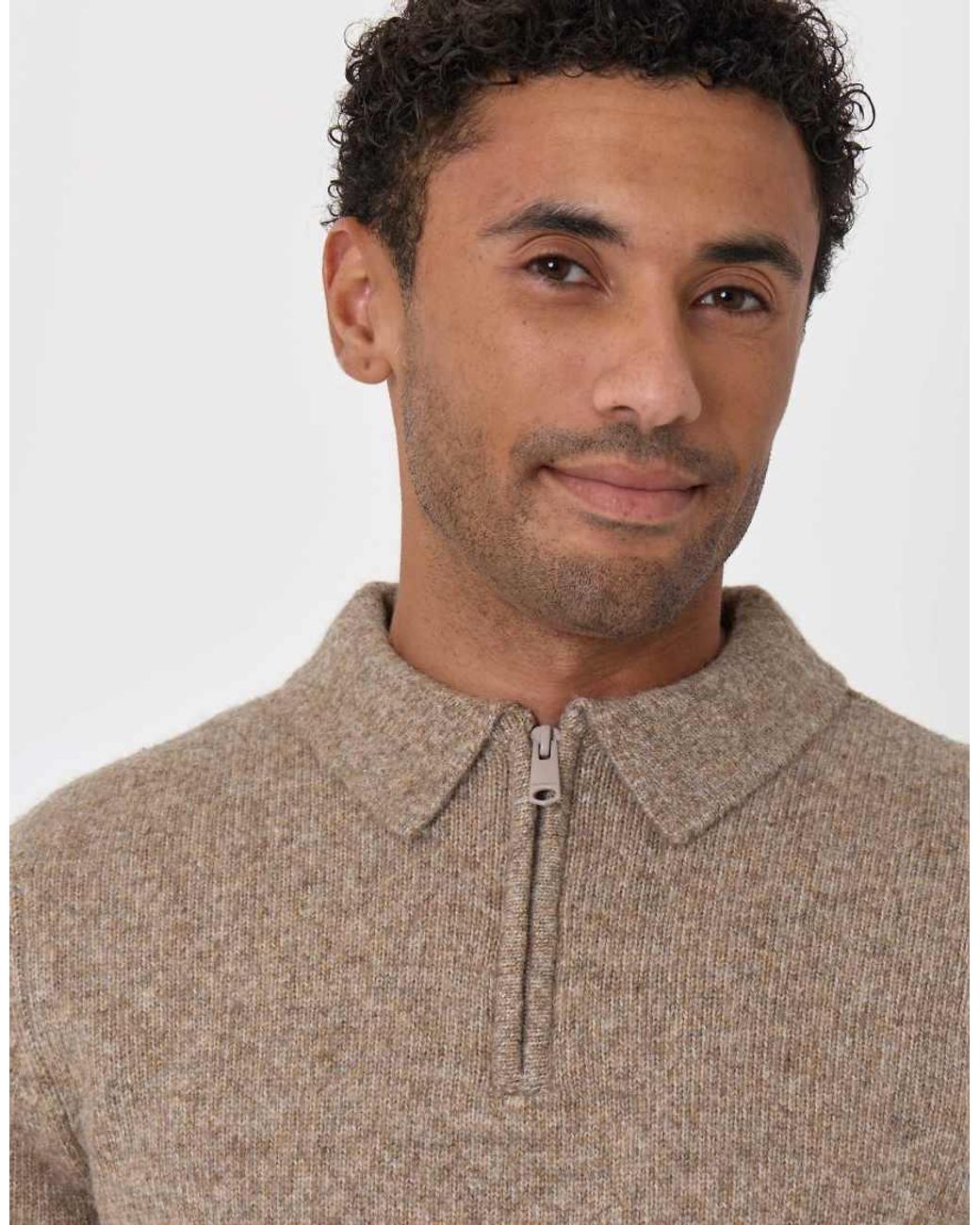 Threadbare Green Faux Wool Quarter Zip Polo for men
